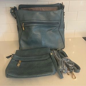 Blue Purse Wallet and Cosmetic Bag Set